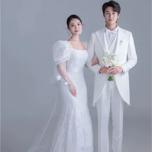 Длинный костюм, ретро свадебное платье, средней длины