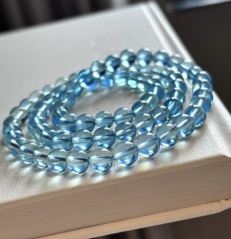 Synthetic Aquamarine Bracelet Multi-Circle Ice Type Bracelet Three-Circle Aquamarine Crystal Bracelet Women's Necklace Blue Jewelry