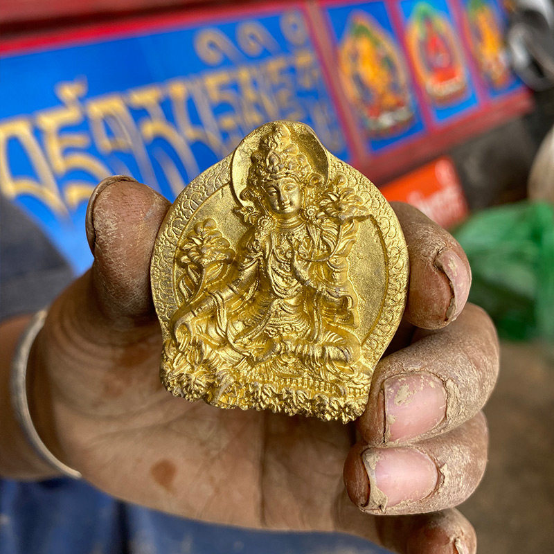 (On behalf of the creation of Buddha statues)Small green mother Buddha statue Tibetan traditional rubbing statue good karma mud
