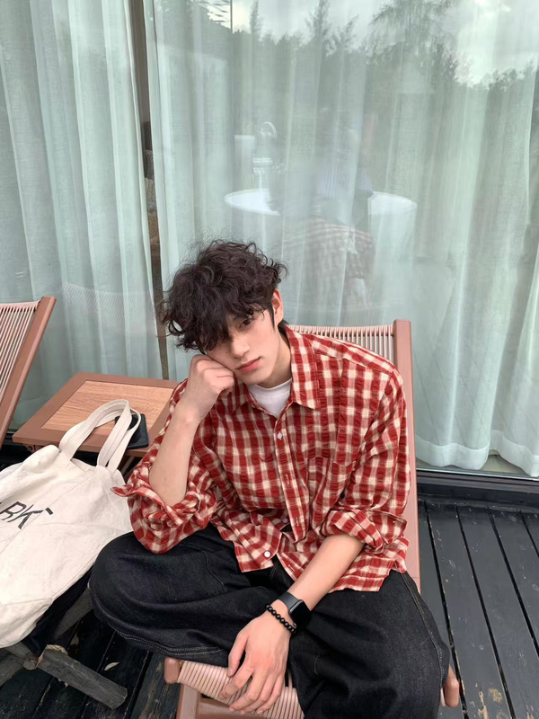 Korean Style Lazy Red Plaid Loose Shirt Casual Handsome High-End Shirt Same Style Sun Protection Jacket for Men and Women