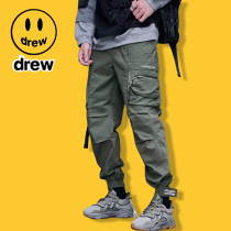 drew pants mens tooling pants tide brand multi-bag pure cotton canvas Yuwen le 262A drawstring feet ruffian handsome fog casual pants