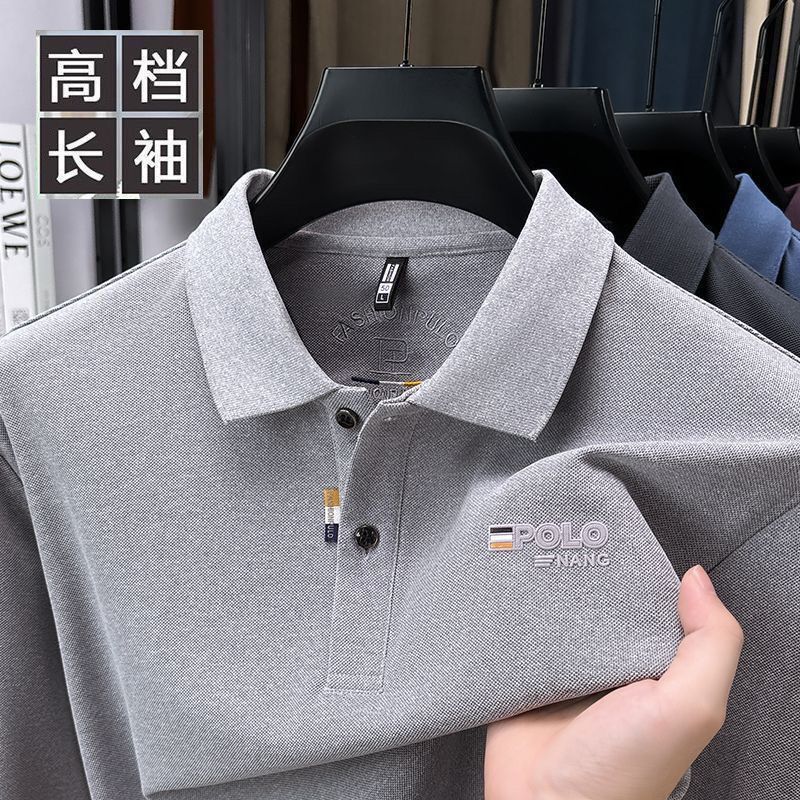 Italian Men's T-Shirt Pure Cotton Long-Sleeved 2026 New Style Polo Shirt with Lapel Solid Color Casual Business Italian Men's T-Shirt Pure Cotton Long-Sleeved 2026 New Style Polo Shirt with Lapel Solid Color Casual Business