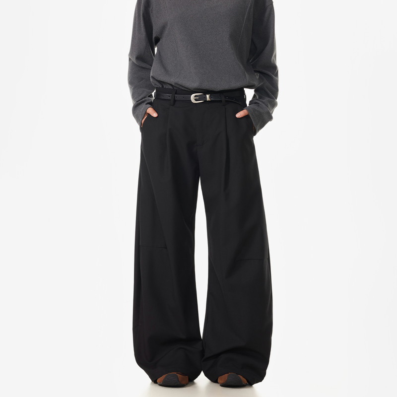 Krisirk American-Style Drapey Scimitar Trousers for Men and Women, Trendy Brand Cleanfit Loose Wide-Leg Commuter Casual Pants for Men