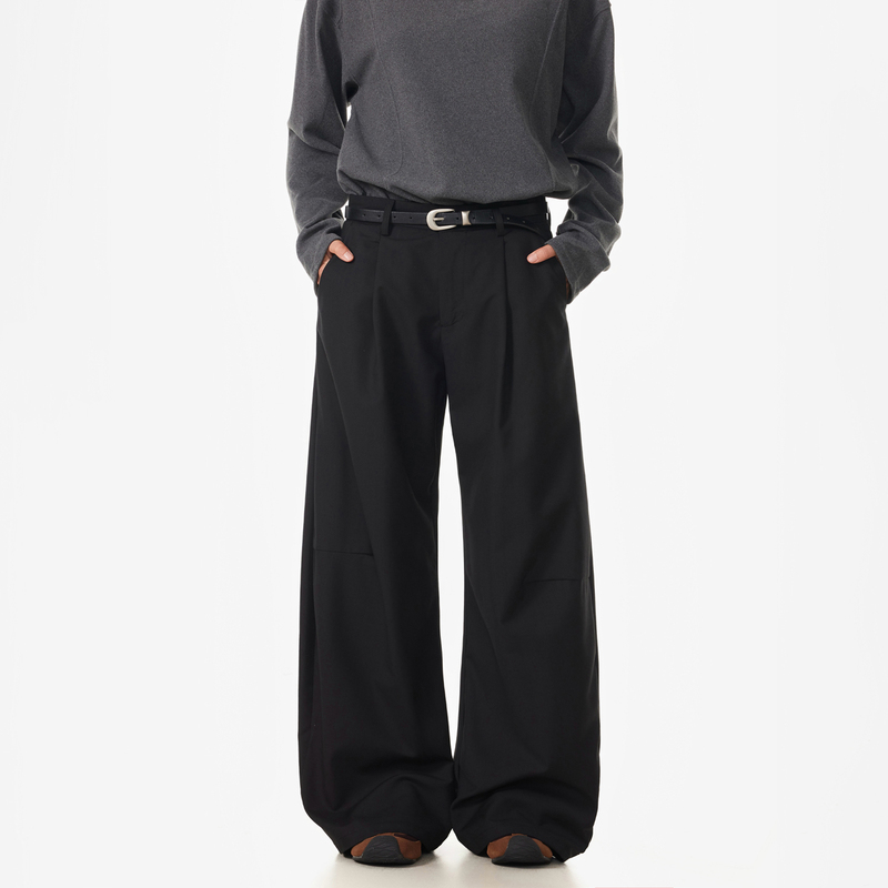 Krisirk American-Style Drapey Scimitar Trousers for Men and Women, Trendy Brand Cleanfit Loose Wide-Leg Commuter Casual Pants for Men
