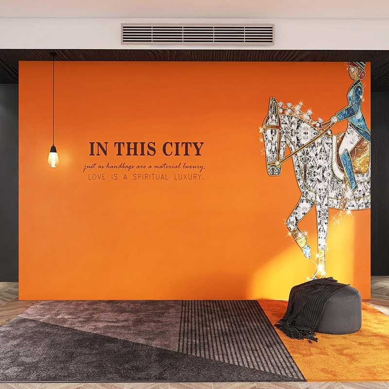 Hermes Orange Wall Patchboard Beauty Ballroom Logo Image False Plate Clothing Shop Decorated Light Luxury Integrated Wall Plate