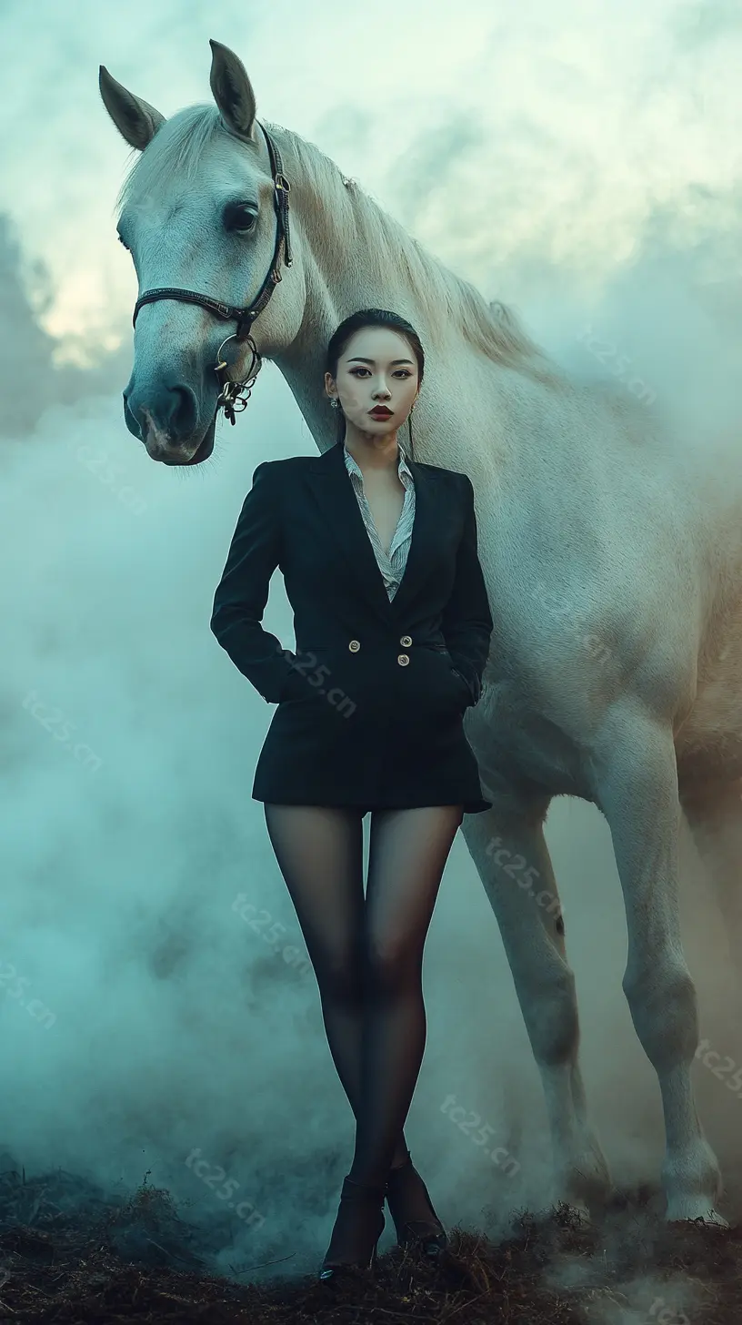 黑衣丽人与白马midjounney提示词、stable-diffusion-pormpt-天城私塾
