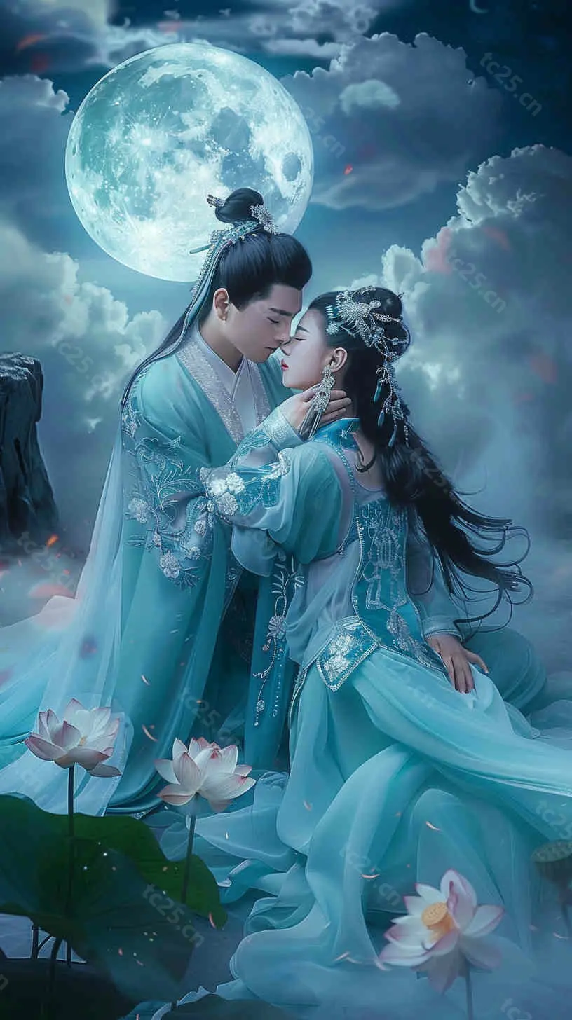 图片[4]-月下莲影汉服情侣浪漫midjounney提示词stable-diffusion-pormpt-天城私塾