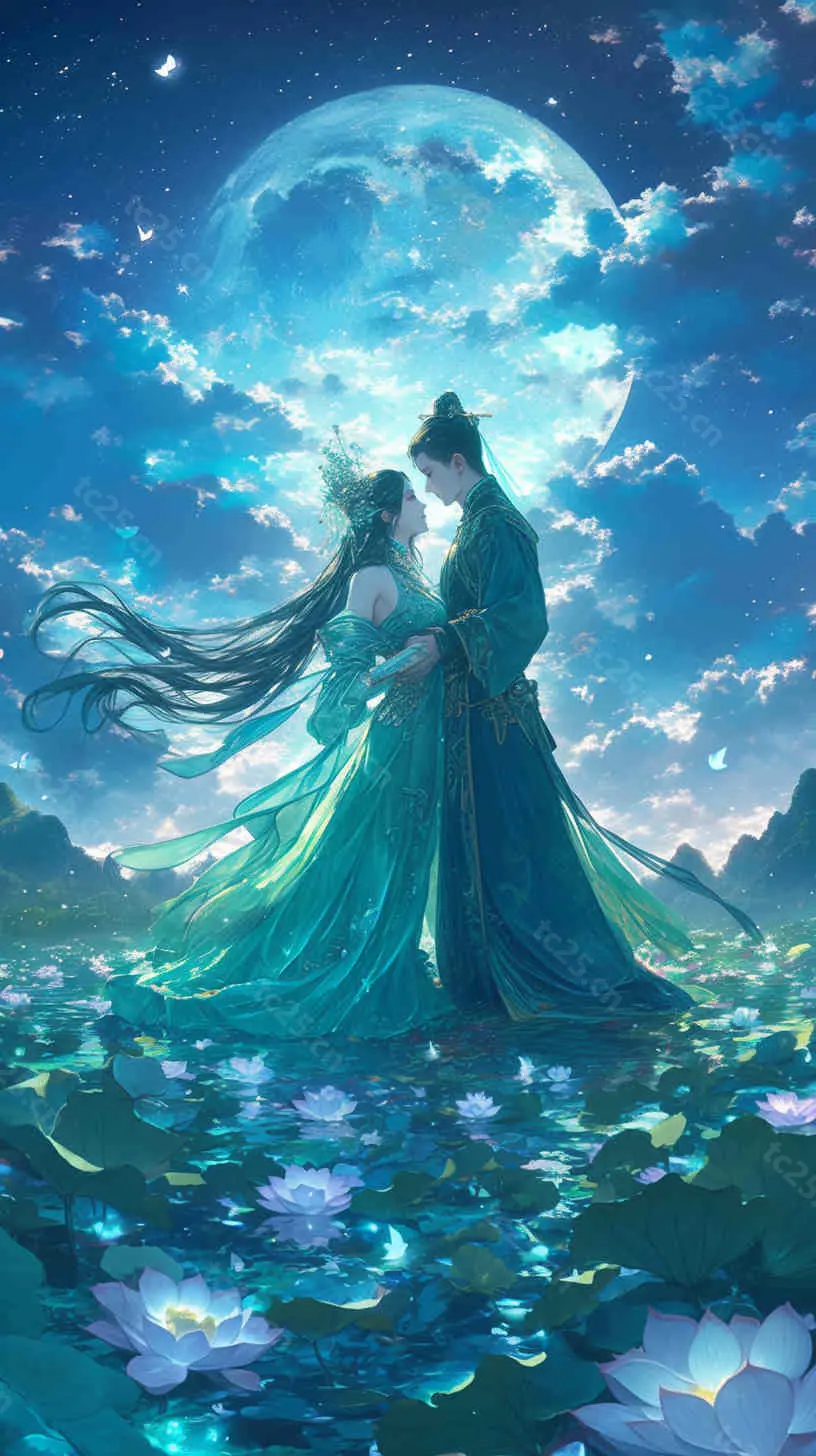 图片[1]-月下莲影汉服情侣浪漫midjounney提示词stable-diffusion-pormpt-天城私塾