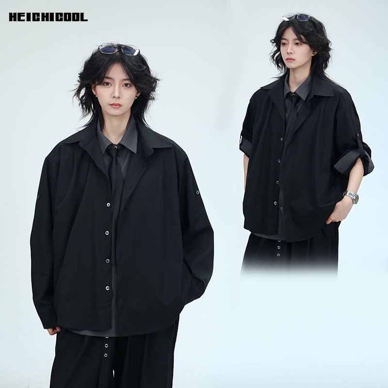 Hei Chi Original Fake Two-Piece Suit Shirt for Men and Women, High-End Dk Uniform Style, Niche Korean-Style Jacket
