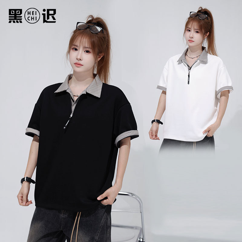American-Style Plaid Patchwork Polo Shirt Short-Sleeve T-Shirt for Men 2026 New Trendy Brand Loose Retro Versatile Casual Half-Sleeve
