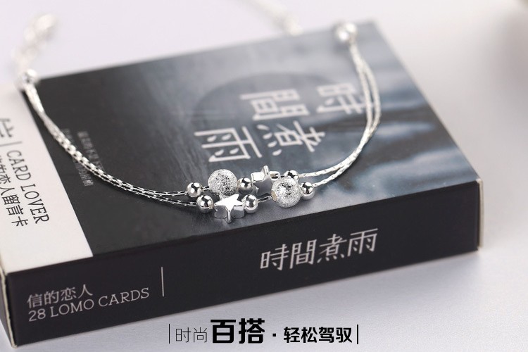 925 sterling silver vòng chân nữ cảm giác của tình yêu Hàn Quốc phiên bản của các đơn giản chuông stars bạc trang sức retro sợi dây màu đỏ sinh viên Sen