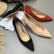 Comfortable commuter niche Pellico shallow sheepskin high heels simple retro pointed kitten heel shoes women