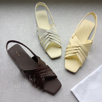 Niche The*row full leather woven sandals womens 2022 summer French retro back empty flat Roman shoes