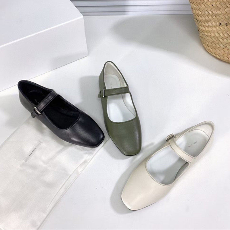 Ruthless goods The*Row full leather Mary Jane shoes retro square toe soft bottom women's shoes one word buckle flat shoes women