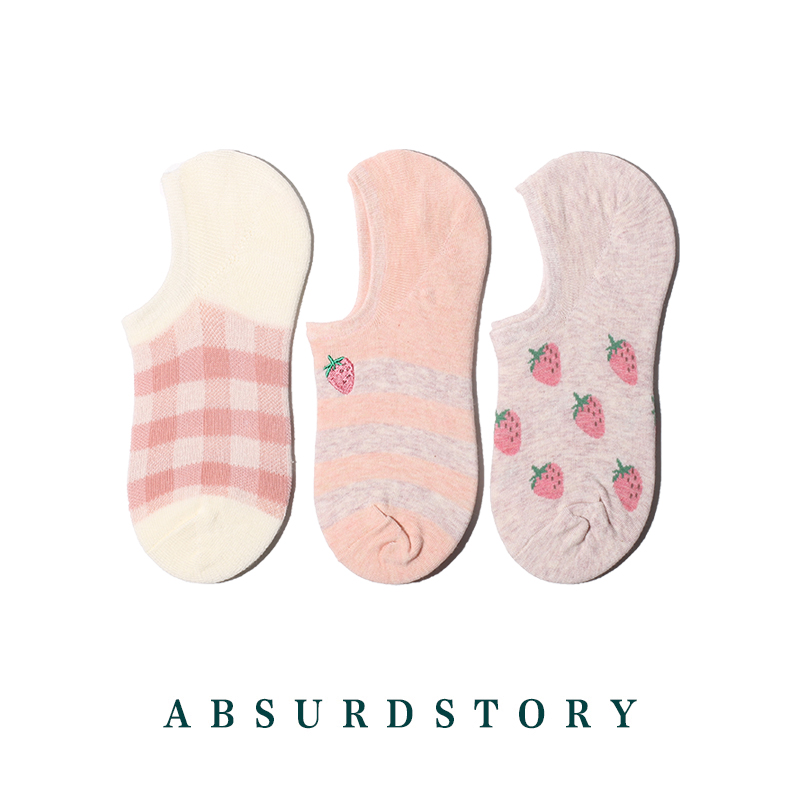 Vớ kết hợp dâu tây vớ vớ vô hình vớ thuyền cotton nhỏ tươi phụ nữ thấp để giúp vớ nông - Vớ sợi tre tất lười