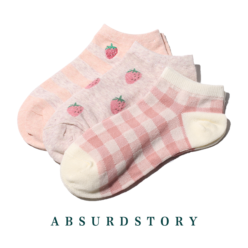 Vớ kết hợp dâu tây vớ vớ vô hình vớ thuyền cotton nhỏ tươi phụ nữ thấp để giúp vớ nông - Vớ sợi tre tất lười