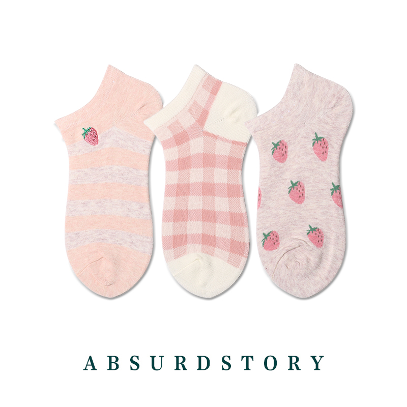 Vớ kết hợp dâu tây vớ vớ vô hình vớ thuyền cotton nhỏ tươi phụ nữ thấp để giúp vớ nông - Vớ sợi tre tất lười