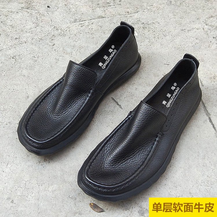Foreign Trade Casual Leather Leather Leather Head Layer Bull Leather Jacket Foot Comfort Single Shoe No Laces Slacker Shoes One Foot Pedaling Driving Shoes