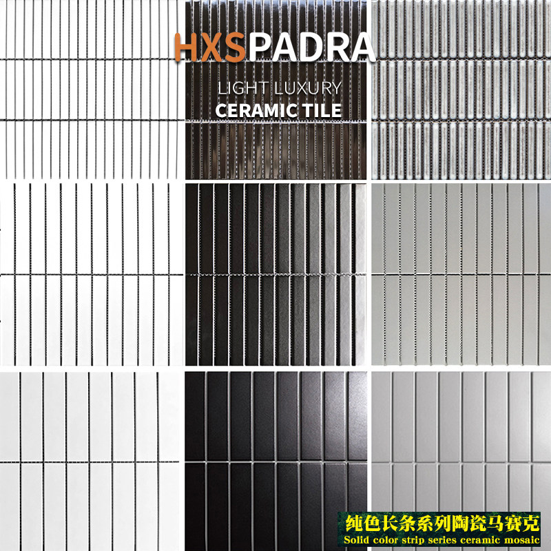 HXSPADRA Nordic Strip Mosaic Ceramic Black & White Grey Tile Kitchen Balcony Make-up Room Bathroom Wall Brick