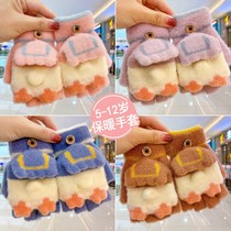 Childrens gloves female warm boys and girls cute babies autumn and winter cold and velvet thickened children student kindergarten