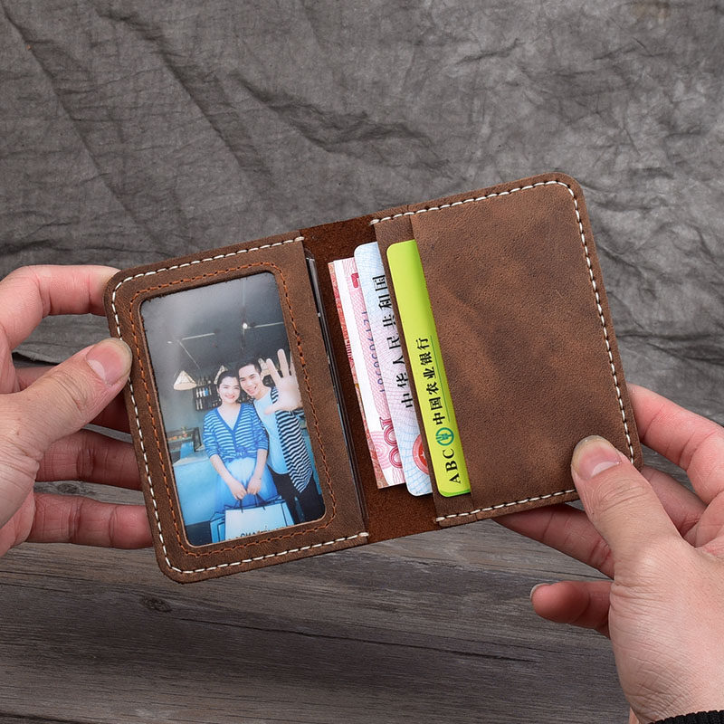 Handmade retro genuine cowhide driver's license holster men's multi-function Crazy Horse leather card sleeve ultra-thin driver's license clip ID card bag