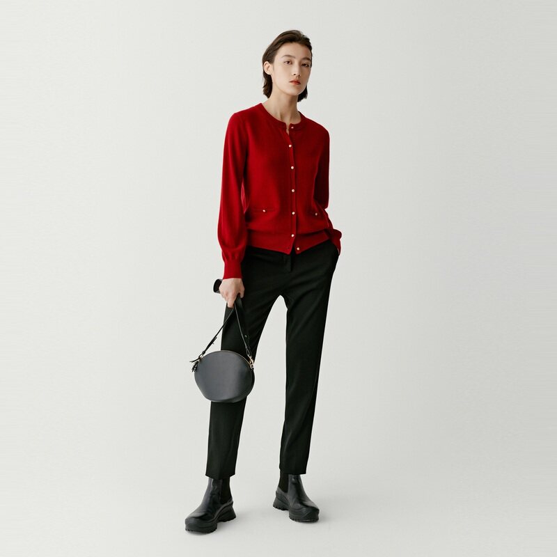 ICICLE's and women's clothing 2023 autumn and winter new cashmere round collar red small fragrant wind knit cardio-hoodie-Taobao