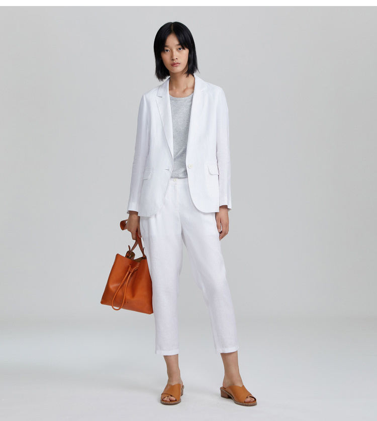 ICICLE Wo Womens 2019 Mùa xuân và mùa hè Mới đầy đủ vải lanh trắng Blazer nữ AAAB219A02051A - Business Suit áo vest blazer nữ