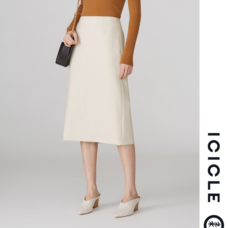 ICICLE Zhihe women's thin wool elastic medium and long version worsted thin wool skirt AAAB219B02201A