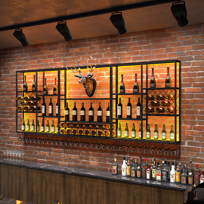 Iron bar wine cabinet display cabinet commercial wine rack wall hanging dining room wall rack industrial style bar wine rack