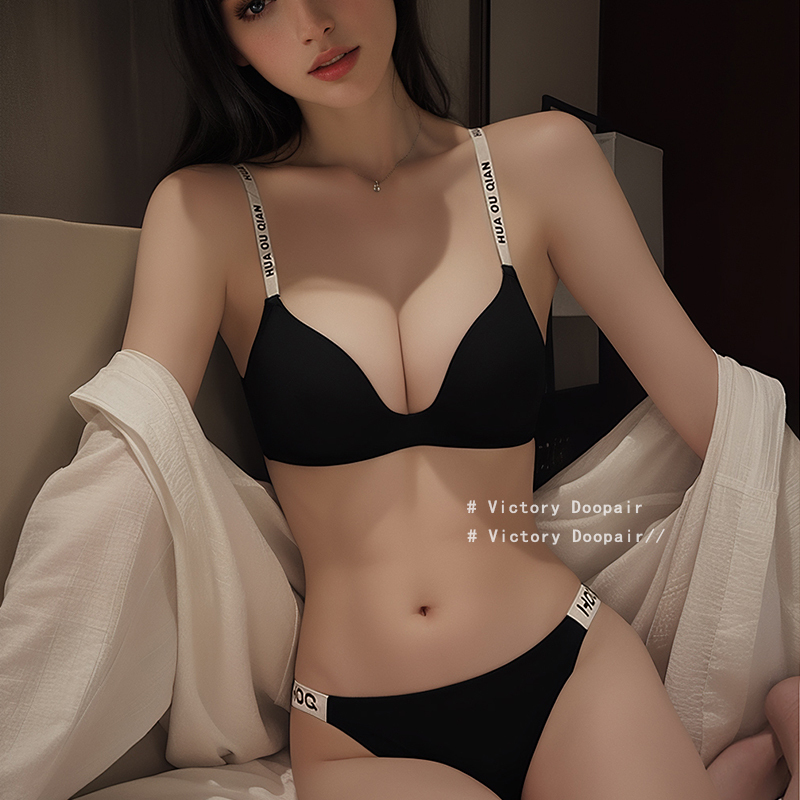 Victoria Dopel Seamless Sexy Lingerie for Women with Small Bust, Push-Up, Side Support, Letter Straps, Thin Bra Set Victoria Dopel Seamless Sexy Lingerie for Women with Small Bust, Push-Up, Side Support, Letter Straps, Thin Bra Set
