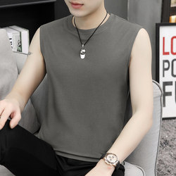 Pure cotton vest men's sleeveless T -shirts in summer solid color sports boys bottoming shirt full cotton wide shoulder fitness