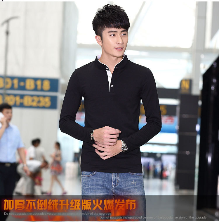Mùa đông với nhung cộng với quần áo nhung ấm áp chải áo thun nam tay dài máu dày áo sơ mi nam mùa đông áo sơ mi cotton nhỏ áo polo nam đẹp