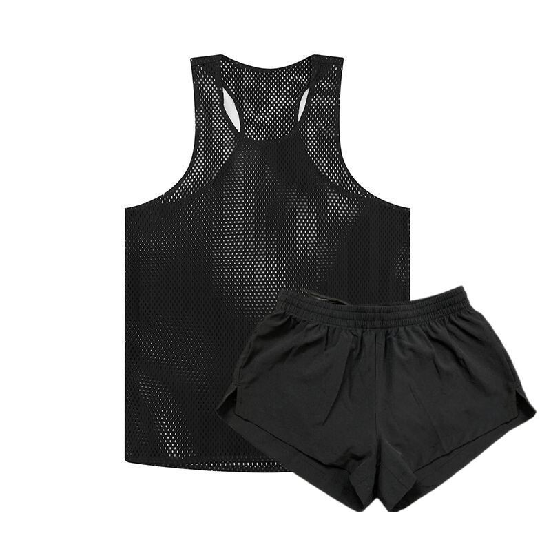 Summer Sleeveless Training Fitness Racing Ripped Tank Top Sports Track and Field Quick-Drying Shorts Training Clothes Three-Quarter Pants Running
