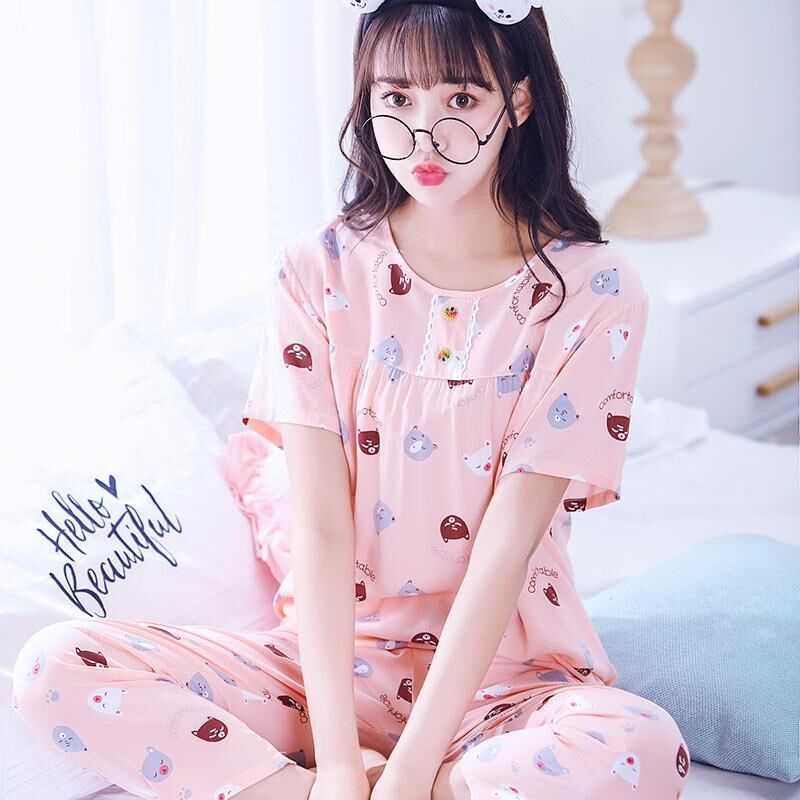 Charred Red Female Summer Breastfeeding Fresh Spring Summer Cotton Cloth Pajamas Trendy Outside Wearing Spicy Mother Asbestos Soft Girl Autumn Summer