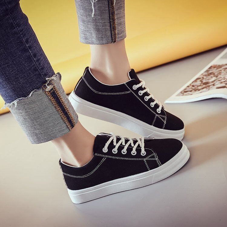 2018 new port Taste Canvas Korean version Student Breathable Flat Bottom Street Pat black 100 hitch base Little white shoes Hemp Leaf Female