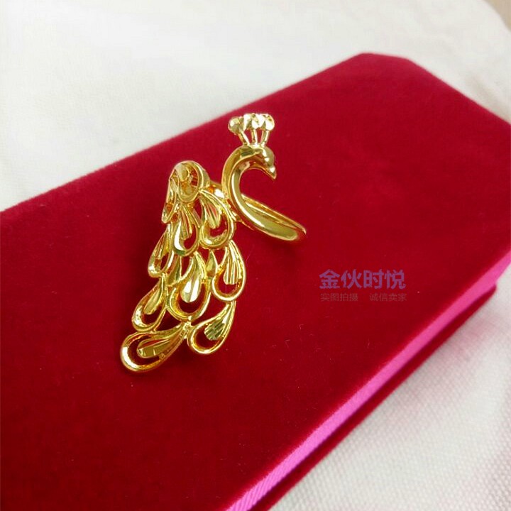Vietnam Shagold Gold Ring Girl Exagrased Atmospheric Heart Flowers Married Bride Jewelry Not Shaped Peacock