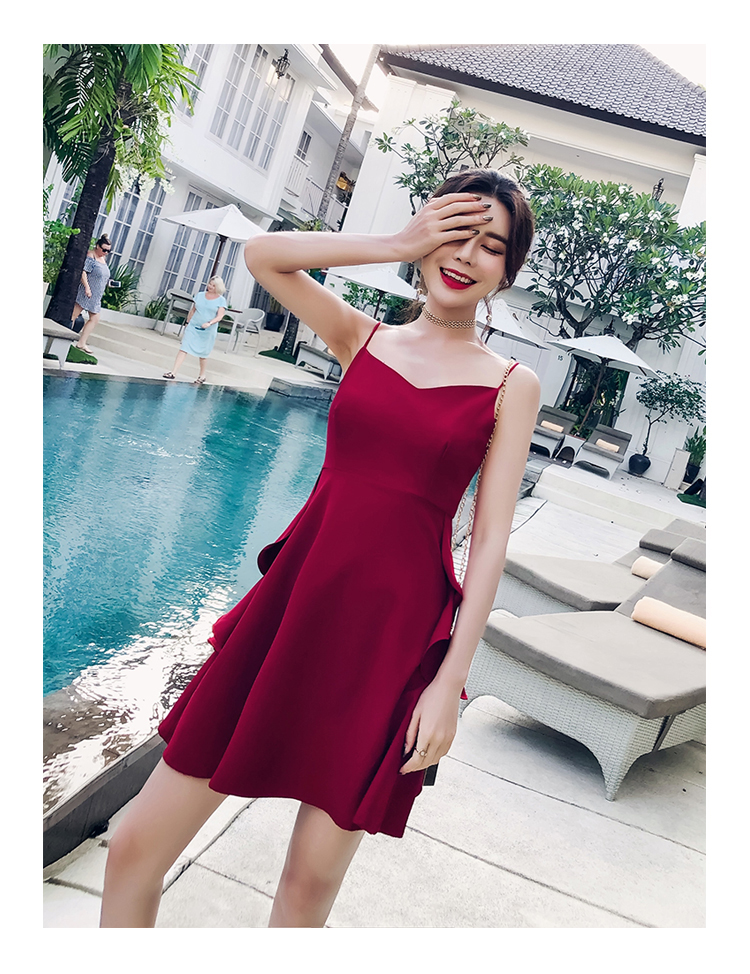 VK旗艦店 韓系時尚氣質側邊木耳邊細肩帶無袖洋裝