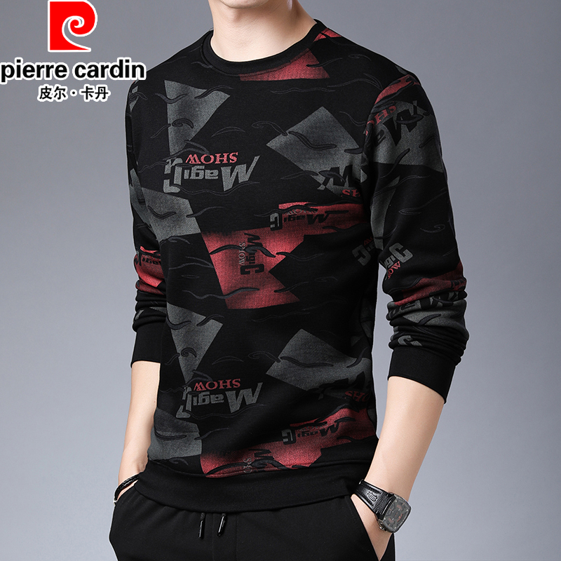 Pierre Cardin Men's Long-Sleeved T-Shirt Autum New Youth Pure Cotton Round Neck Printed Loose Top Men's T-Shirt Trendy