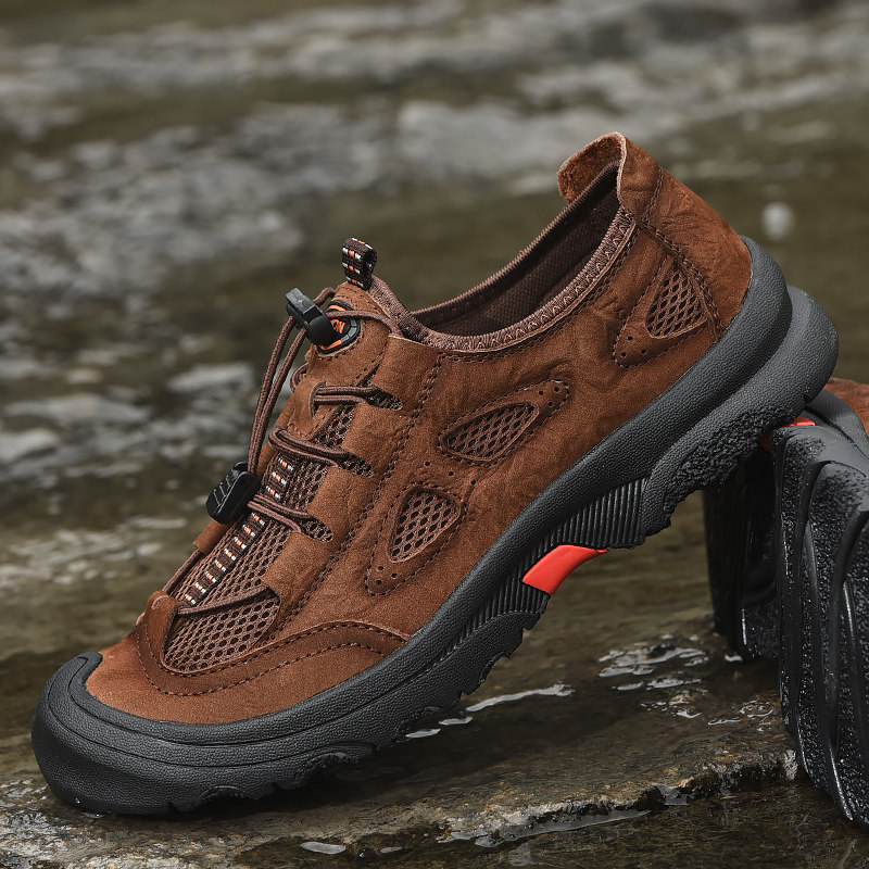 Jeep Shield sports hiking shoes men's leather 2022 new spring and summer men's outdoor casual breathable mesh shoes