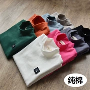 Áo thun cotton cho bé tay dài mùa xuân và mùa thu 7 bé trai 1-2-3 tuổi bé nửa cổ cao 4 áo trắng 5 đáy mùa đông 6