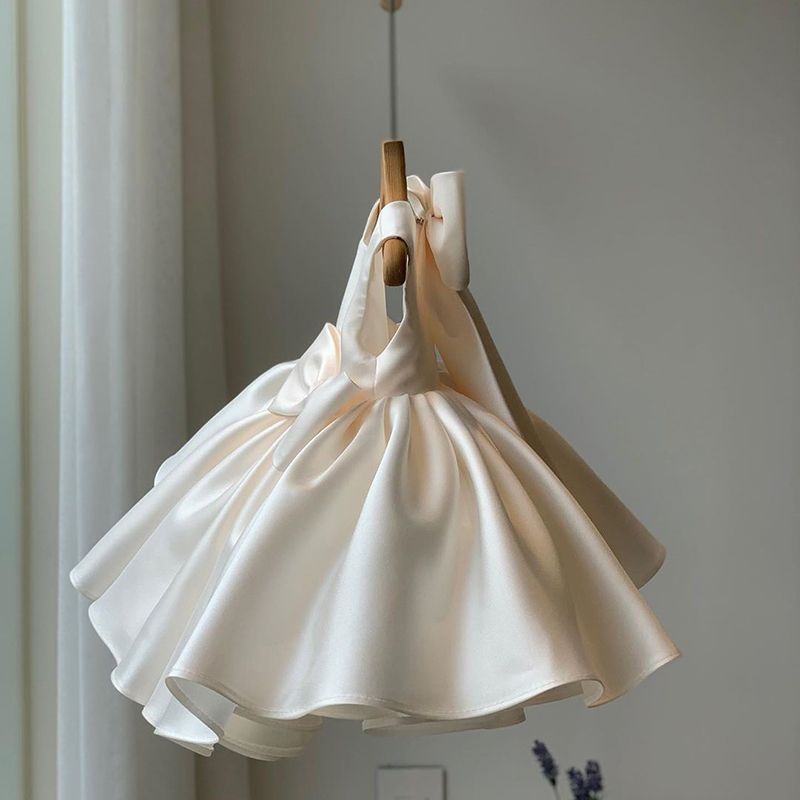 Children's Baby Girl's Birthday Princess Dress Flower Girl Long-Sleeved Dress Birthday Party Girl Satin New Fashion Girl