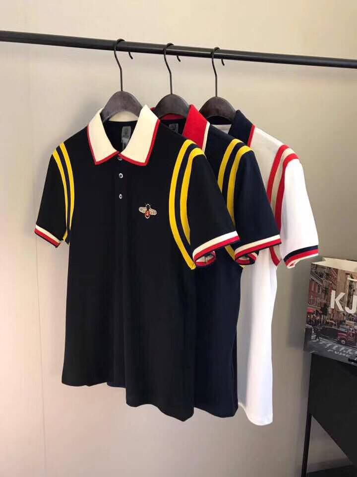 Mùa hè 2018 mới xuân hè thương hiệu sọc thêu thêu ong nhỏ ve áo nam POLO sơ mi giản dị Áo sơ mi Polo áo polo đẹp