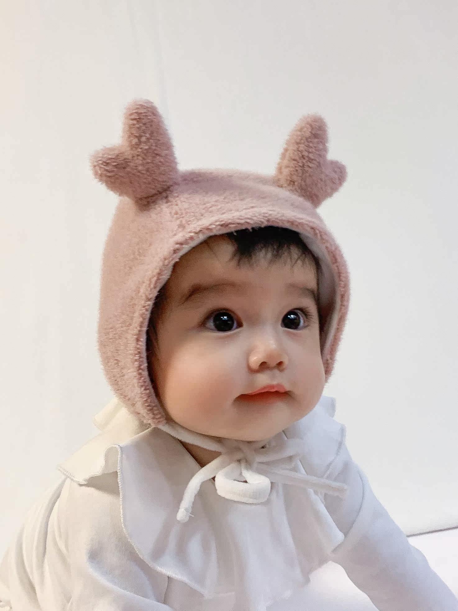Baby hat winter earmuffs cute antlers female baby pullover hat plus velvet warm toddler Lei Feng hat children