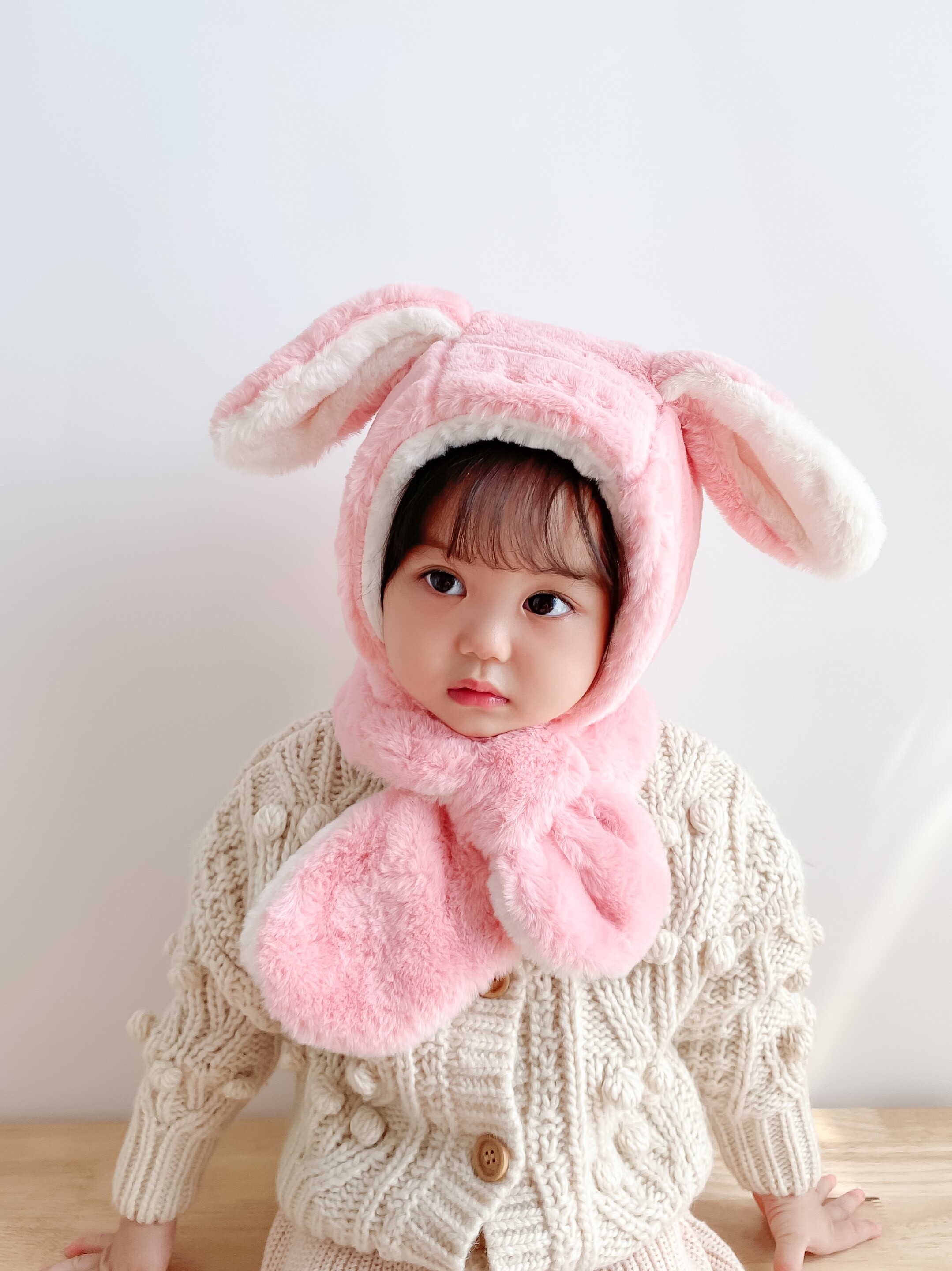 Children's hat winter warm plush hat cute girl baby one-piece hat scarf one-piece boy ear protection hat cartoon