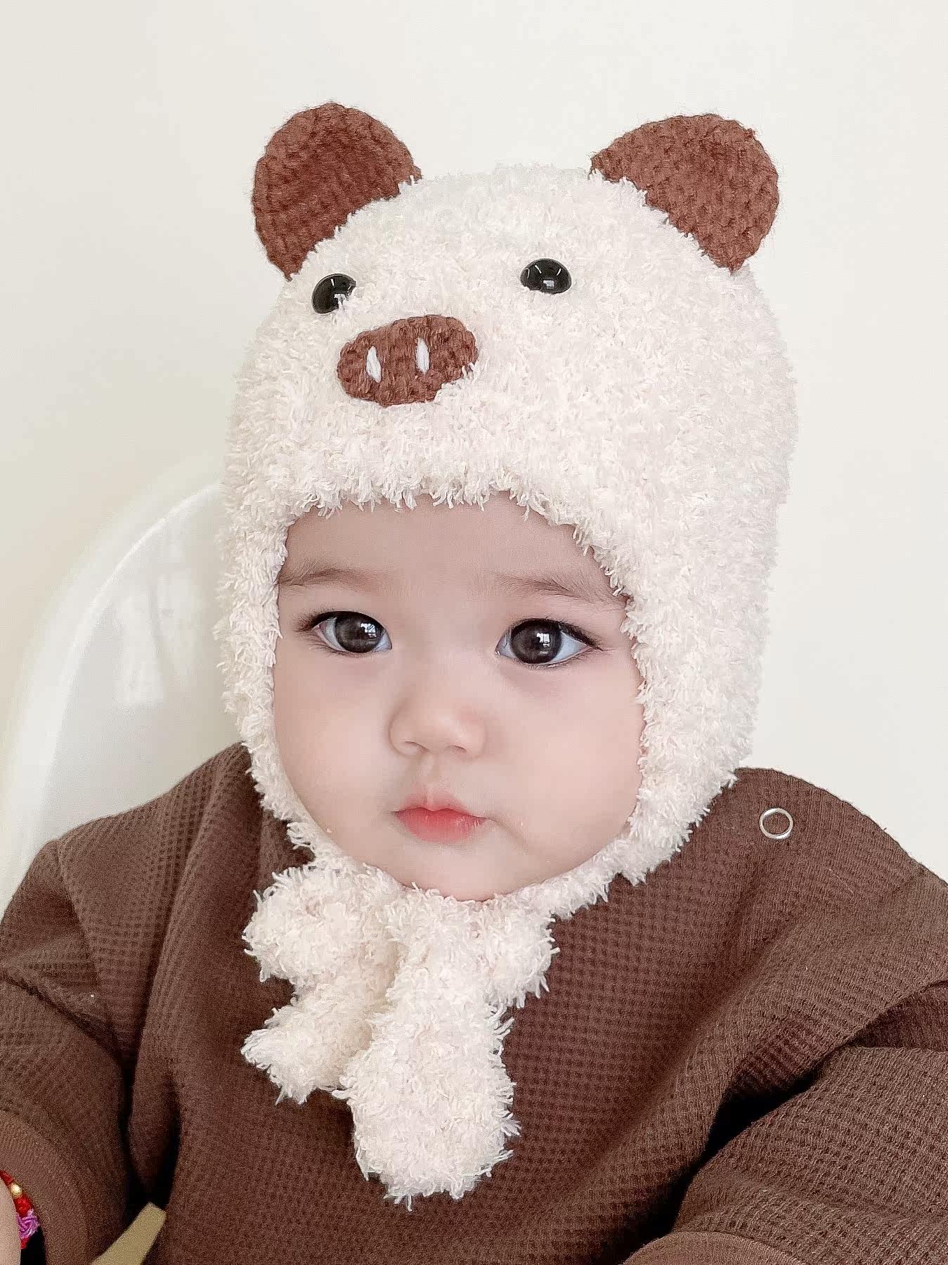 Baby hat autumn and winter children's plush hat cute cartoon boys and girls pullover hat warm baby ear protection hat cold