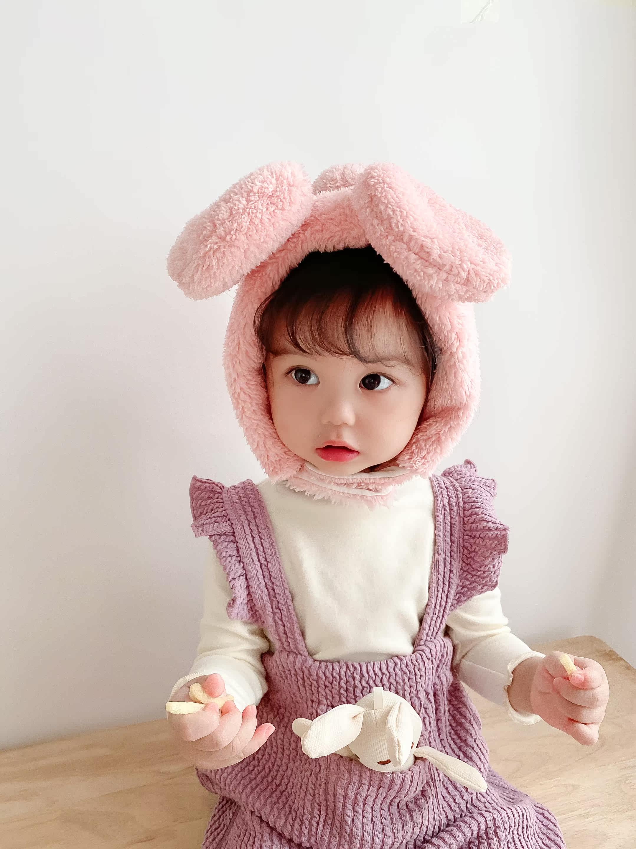 Baby Autumn and Winter Hat Baby Earmuffs Cute Rabbit Ears Children's Pullover Hat Plus Velvet Girls Lei Feng Hat to Keep Warm