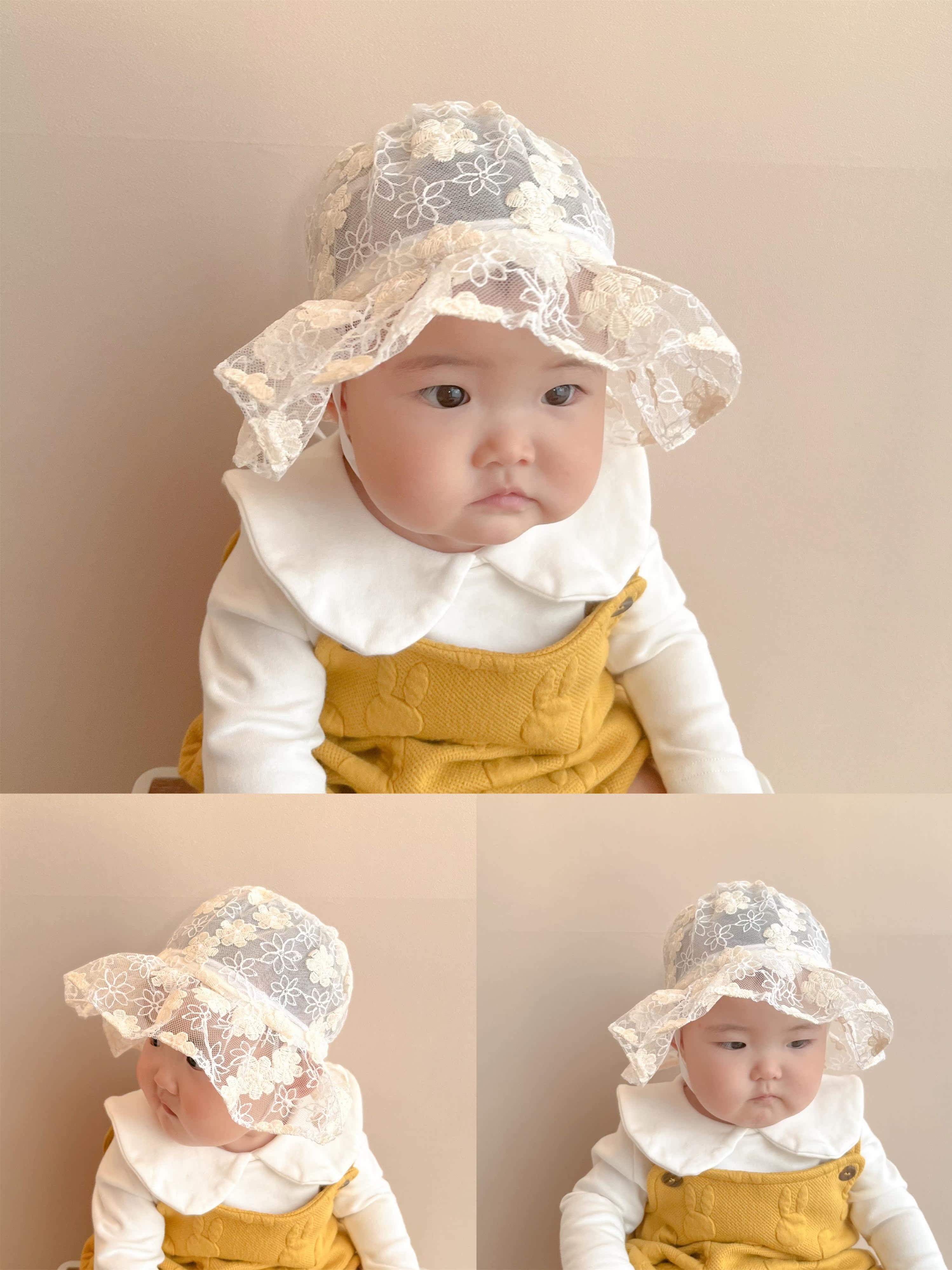 Summer baby hat toddler princess basin hat flower lace 0-6-12 months female baby fisherman hat sunscreen thin
