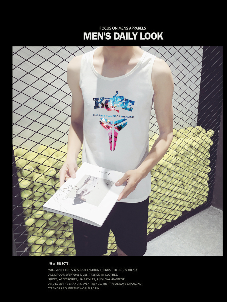 Summer Slim phiên bản Hàn Quốc của áo thun cotton bó sát không tay Kobe in áo nba bóng rổ quần áo thể thao nam - Áo vest cotton áo ba lỗ gym