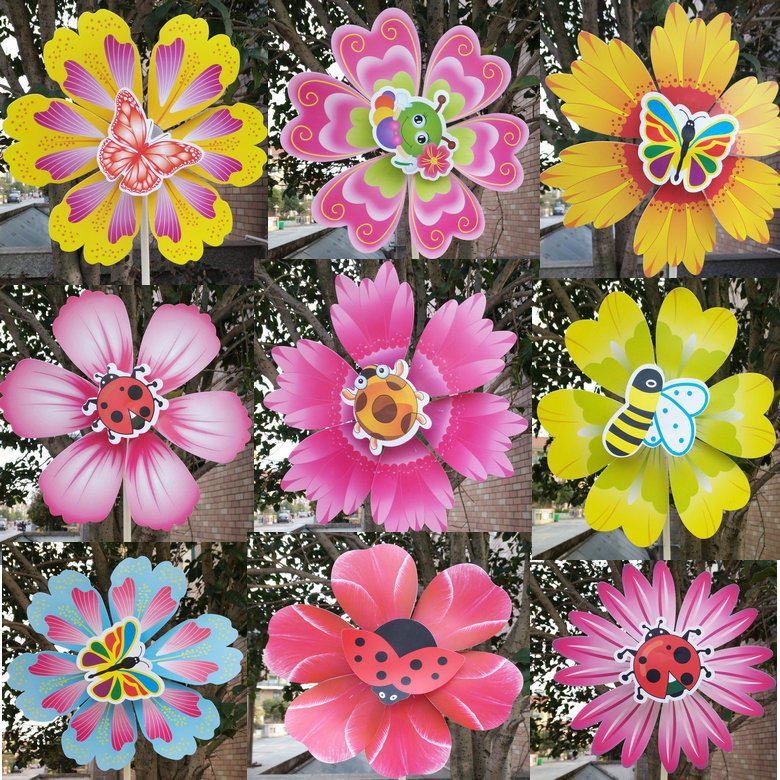 Single-layer flower little bee windmill plastic glass drill rod cartoon traditional classic educational children's toys