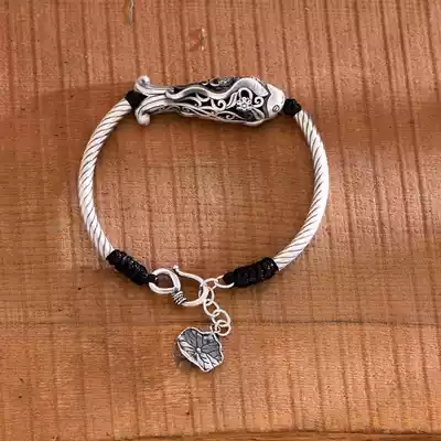Foot Silver 999 Hand Hollow Hollow Money Fish Vintage Personality National Style Sterling Silver Bracelet Retro Couple Gift Silver Decoration